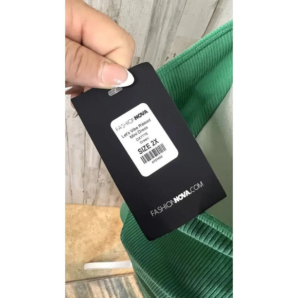 NWT Fashion Nova Women's Plus Size 2X Green Ribbed Halter‎ Collared Mini Dress - Picture 10 of 13